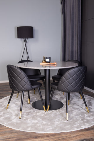 Venture Home Razzia Matbord 106cm - Grå Terazzo / BlackVelvet matstol mässing m. st