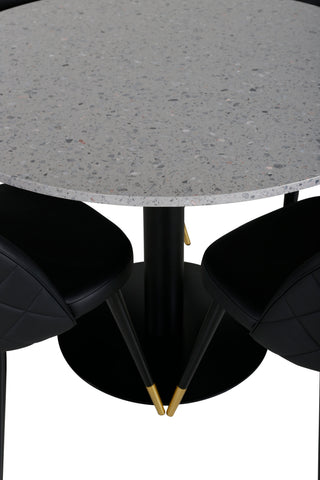 Venture Home Razzia Matbord 106cm - Grå Terazzo / BlackVelvet matstol mässing m. st