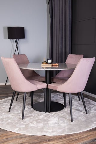 Venture Home Razzia Matbord 106cm -Grå Terazzo / Svart +Leone Matbordsstol - Svarta Ben / Dammig Rosa Corduroy _4