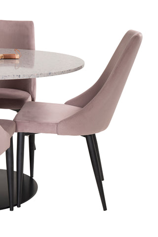 Venture Home Razzia Matbord 106cm -Grå Terazzo / Svart +Leone Matbordsstol - Svarta Ben / Dammig Rosa Corduroy _4