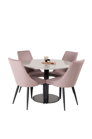 Venture Home Razzia Matbord 106cm -Grå Terazzo / Svart +Leone Matbordsstol - Svarta Ben / Dammig Rosa Corduroy _4