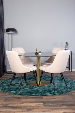 Venture Home Estelle Matbord runt 106cm Grå Marmor / Mässing - Velvet Deluxe Matbordsstol - Svarta ben / Beige sammet 4