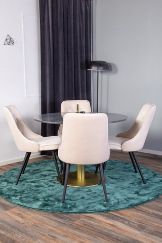 Venture Home Estelle Matbord runt 106cm Grå Marmor / Mässing - Velvet Deluxe Matbordsstol - Svarta ben / Beige sammet 4