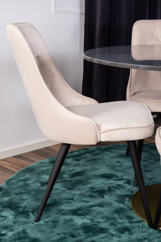 Venture Home Estelle Matbord runt 106cm Grå Marmor / Mässing - Velvet Deluxe Matbordsstol - Svarta ben / Beige sammet 4