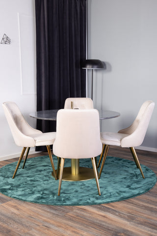 Venture Home Estelle Matbord runt 106cm Grå Marmor / Mässing - Sammet Deluxe Matbord - Ben i borstad mässing / Beige Sammet 4