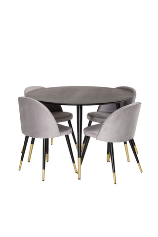 Venture Home Dipp Matbord - 115cm - Svart faner / svarta ben m mässing dipp Sammet Matsto