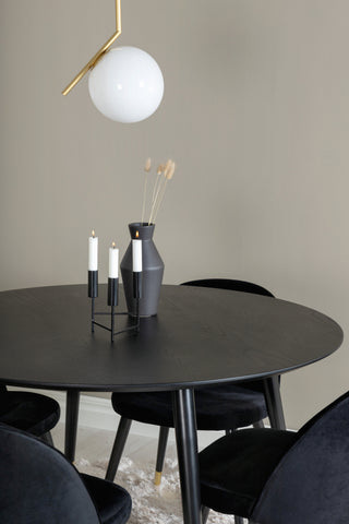 Venture Home Dipp Matbord - 115cm - Svart faner / svarta ben m mässingsdipp - Sammetsmatsalsstol Mässing - Svart / Svart 4