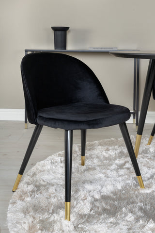 Venture Home Dipp Matbord - 115cm - Svart faner / svarta ben m mässingsdipp - Sammetsmatsalsstol Mässing - Svart / Svart 4