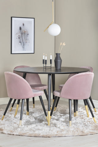 Venture Home Dipp Matbord - 115cm - Svart faner / svarta ben m mässingsdipp - Sammetsmatsalsstol Mässing - Rosa / Svart 4