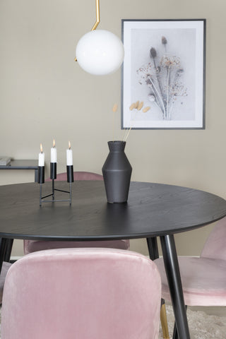 Venture Home Dipp Matbord - 115cm - Svart faner / svarta ben m mässingsdipp - Sammetsmatsalsstol Mässing - Rosa / Svart 4