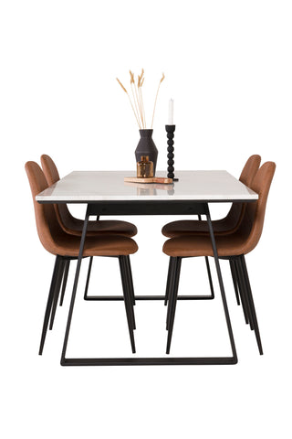 Venture Home Estelle Matbord 140*90 - Vit Marmor / Svarta Ben - Polar Matstol - Brun / Svart 4