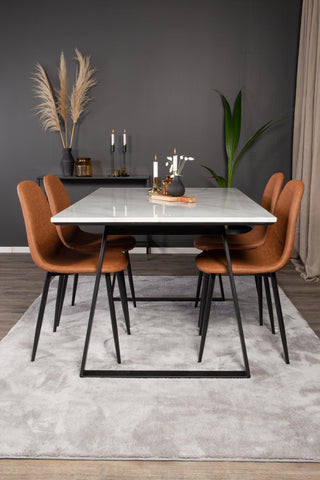 Venture Home Estelle Matbord 140*90 - Vit Marmor / Svarta Ben - Polar Matstol - Brun / Svart 4