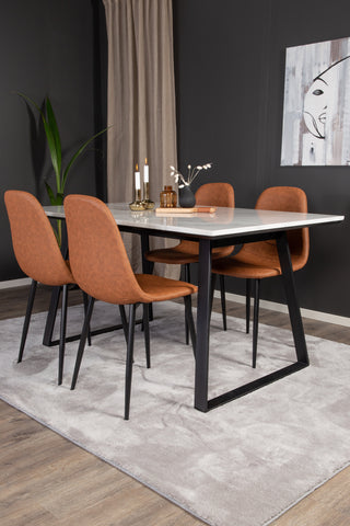 Venture Home Estelle Matbord 140*90 - Vit Marmor / Svarta Ben - Polar Matstol - Brun / Svart 4