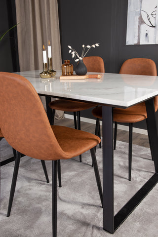 Venture Home Estelle Matbord 140*90 - Vit Marmor / Svarta Ben - Polar Matstol - Brun / Svart 4