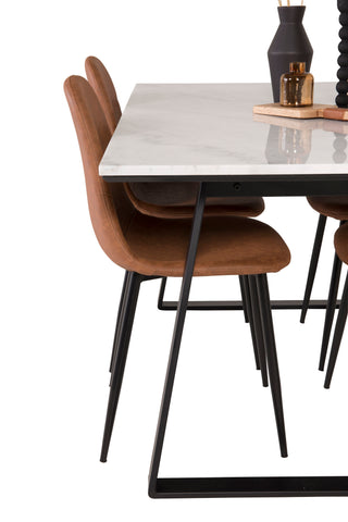 Venture Home Estelle Matbord 140*90 - Vit Marmor / Svarta Ben - Polar Matstol - Brun / Svart 4