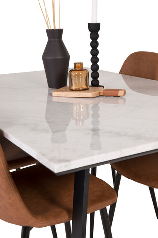 Venture Home Estelle Matbord 140*90 - Vit Marmor / Svarta Ben - Polar Matstol - Brun / Svart 4