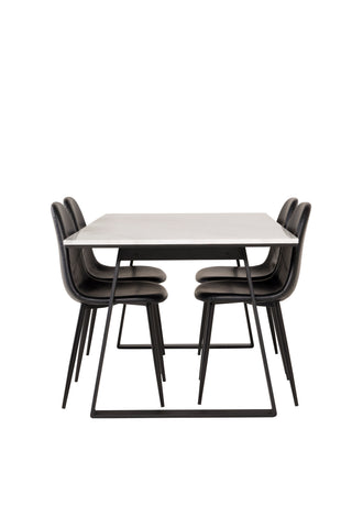Venture Home Estelle Matbord 140*90 - Vit Marmor / Svarta Ben - Polar Matstol Svart PU 4