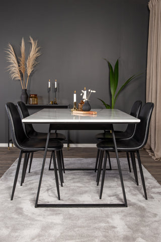 Venture Home Estelle Matbord 140*90 - Vit Marmor / Svarta Ben - Polar Matstol Svart PU 4