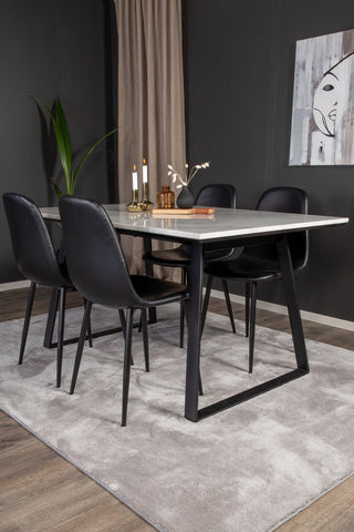 Venture Home Estelle Matbord 140*90 - Vit Marmor / Svarta Ben - Polar Matstol Svart PU 4