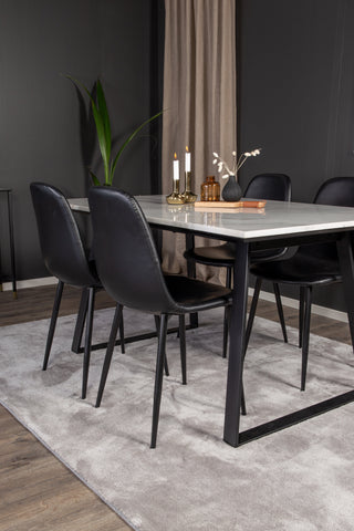Venture Home Estelle Matbord 140*90 - Vit Marmor / Svarta Ben - Polar Matstol Svart PU 4