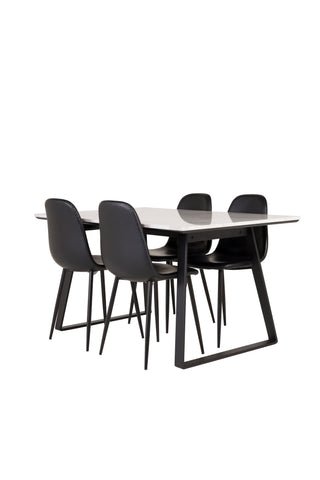 Venture Home Estelle Matbord 140*90 - Vit Marmor / Svarta Ben - Polar Matstol Svart PU 4