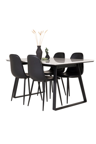Venture Home Estelle Matbord 140*90 - Vit Marmor / Svarta Ben - Polar Matstol Svart PU 4
