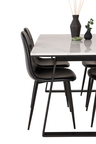 Venture Home Estelle Matbord 140*90 - Vit Marmor / Svarta Ben - Polar Matstol Svart PU 4