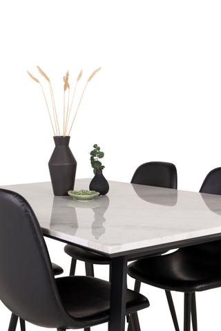 Venture Home Estelle Matbord 140*90 - Vit Marmor / Svarta Ben - Polar Matstol Svart PU 4